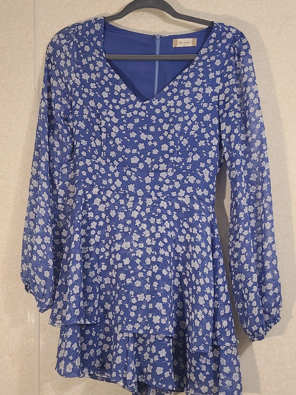 Altar'd State Blue and White Floral V-Neck Romper